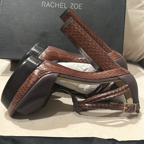 Rachel Zoe brown Parton calf Lea with real snake size 9 New in box & dust cover - Picture 6 of 9